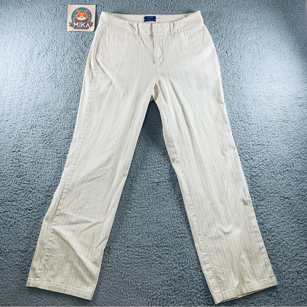 Dockers Petite Metro Pant Women's Ideal Fit Zip fly Striped Ivory Size 6P Medium